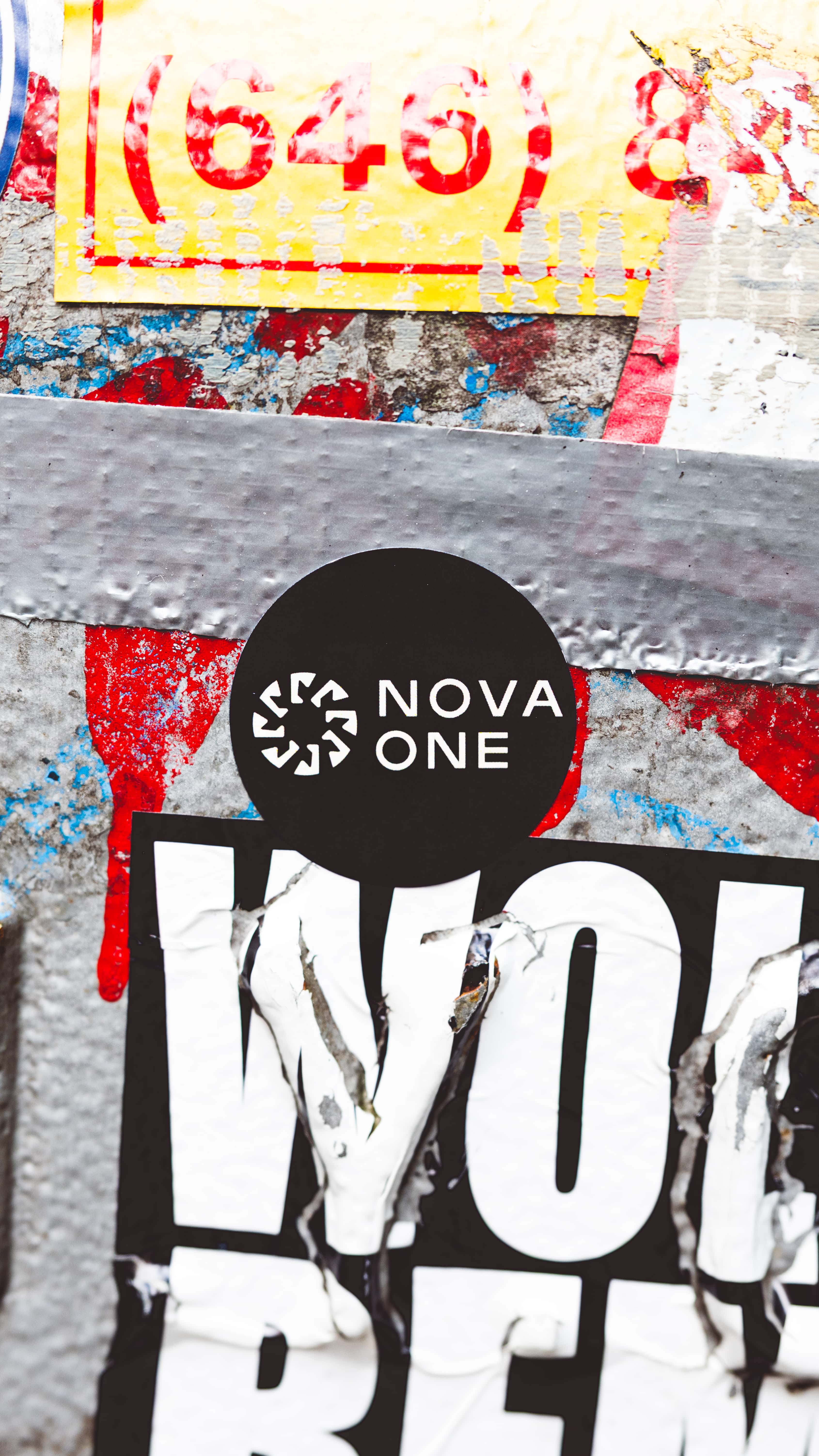 Nova One's logo on a sticker photographed in New York